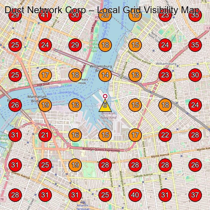 Duct Network Corp GeoGrid visibility map for Air Conditioning Contractor in Brooklyn